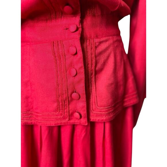 Vtg Sarah Elizabeth Red Embroidered Peplum Puff Sleeve Maxi Dress 14 Holiday - Picture 6 of 7